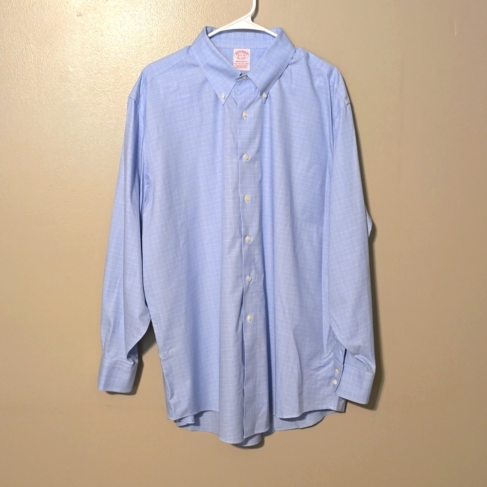 Brooks Brothers Button Down Long Sleeve Shirt Blue Mens Size 17 1/2 35